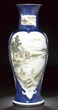 19th century A famille verte powder blue ground vase